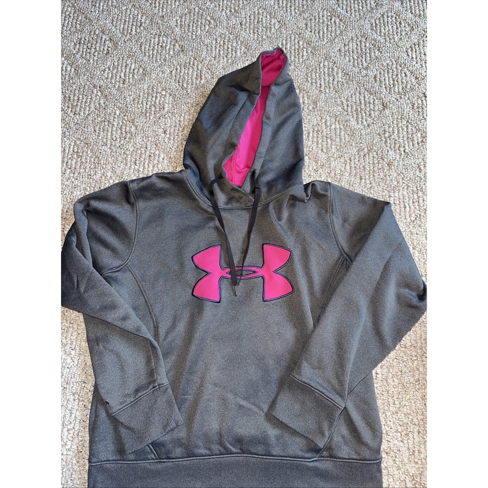 Under Armour Storm Women's Gray Pink Pullover Hoodie Fleece Lined MEDIUM EUC‎